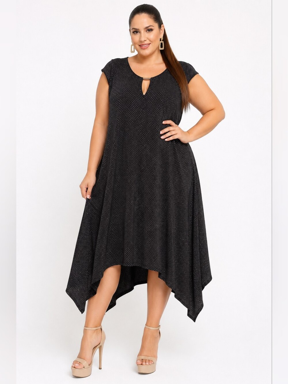 Ruby Rd. Black Handkerchief Hem Keyhole Dress. Size 3X.